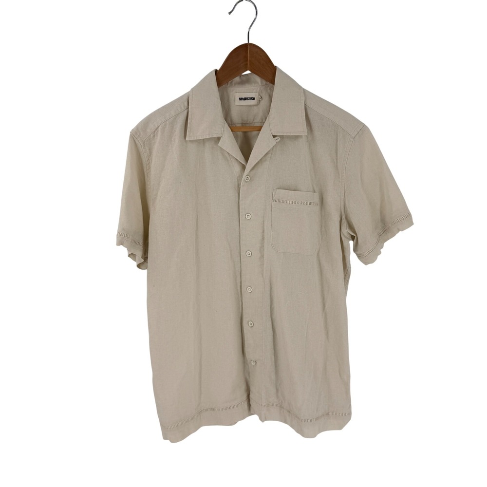 Taylor Stitch Short Sleeve Button Up Beige 42 L Linen Cotton Breathable Coastal